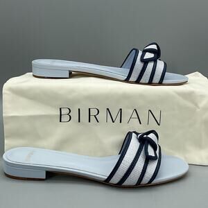 NEW Alexandre Birman Women’s Bow Raffia Slide Sandals Serene Blue Size 6